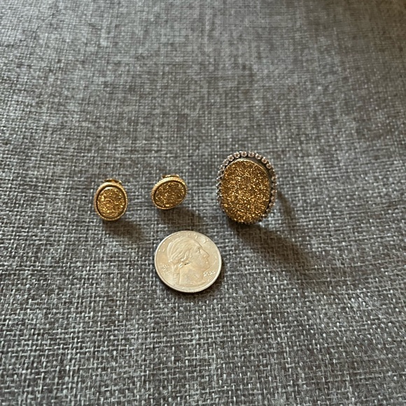 Milor 14K Yellow Gold Druzy & White Topaz Ring with druzy set of earrings. - Picture 3 of 13